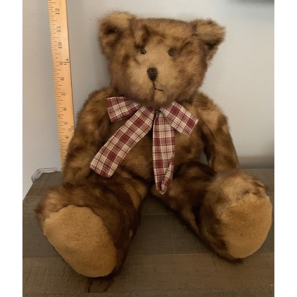 Vintage Wishpets Teddy Bear Plush 2000 Stuffed Animal Plaid Bow 18" Soft - Picture 8 of 11